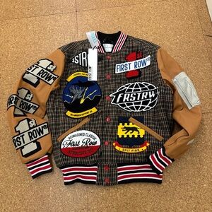 Men's Brown and Tan Varsity Jacket